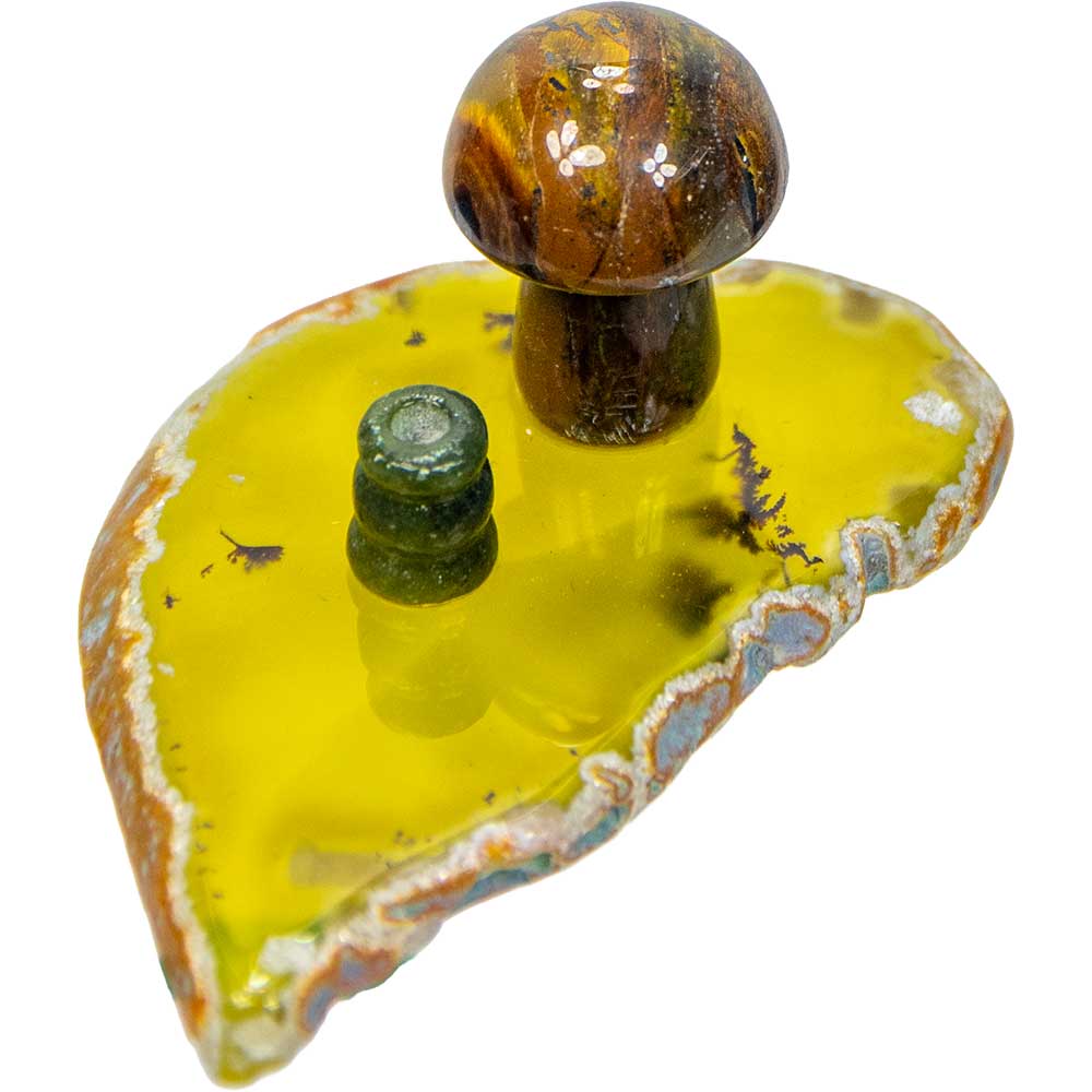 Agate Slice Incense Holder w/ Gemstone Mushroom - Asstd