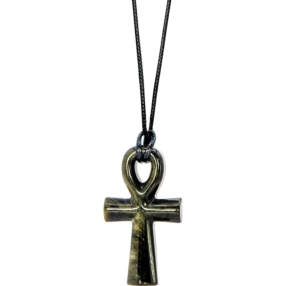Gemstone Egyptian Ankh Necklace - Goldsheen Obsidian