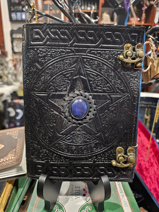 Black Leather Spellbook w/ Lapis Lazuli