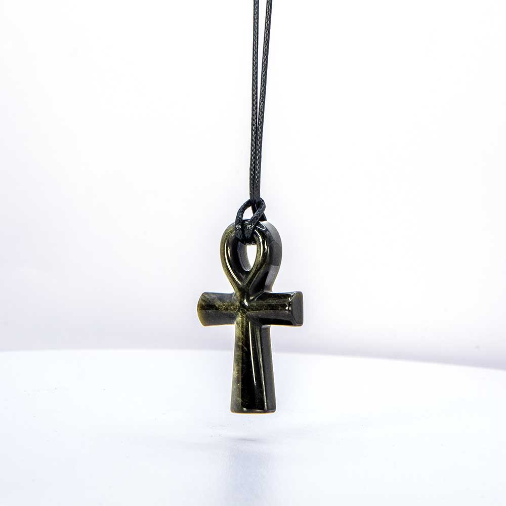 Gemstone Egyptian Ankh Necklace - Goldsheen Obsidian
