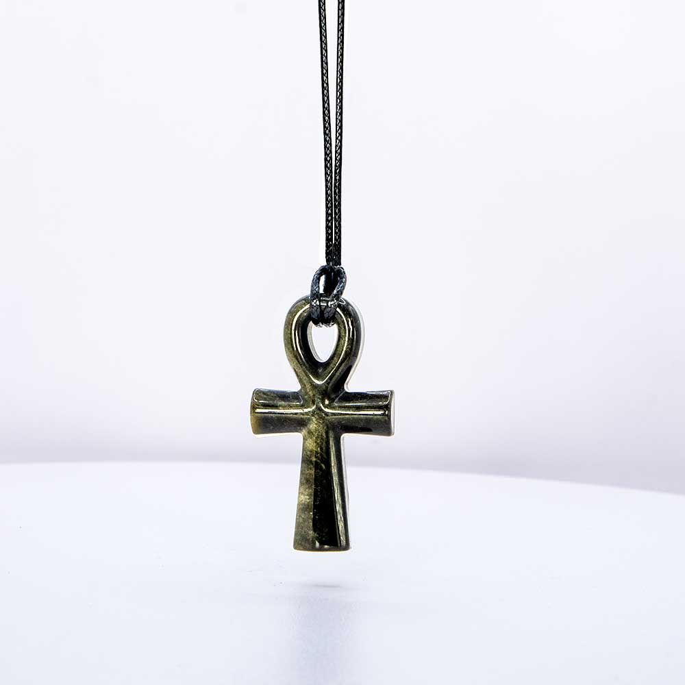 Gemstone Egyptian Ankh Necklace - Goldsheen Obsidian