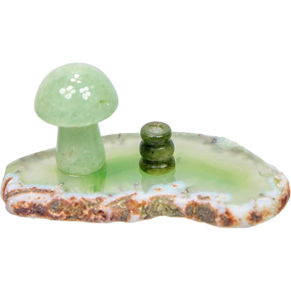 Agate Slice Incense Holder w/ Gemstone Mushroom - Asstd