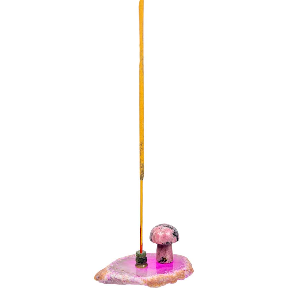 Agate Slice Incense Holder w/ Gemstone Mushroom - Asstd