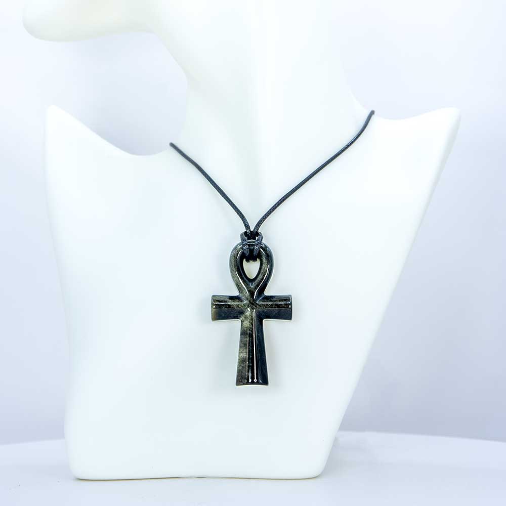 Gemstone Egyptian Ankh Necklace - Goldsheen Obsidian